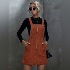 Corduroy O-Ring Zipper Mini Overall Dress